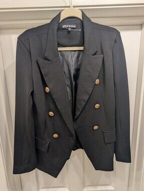 Attitude Unknown Black Gold Button Blazer Size M | Like New